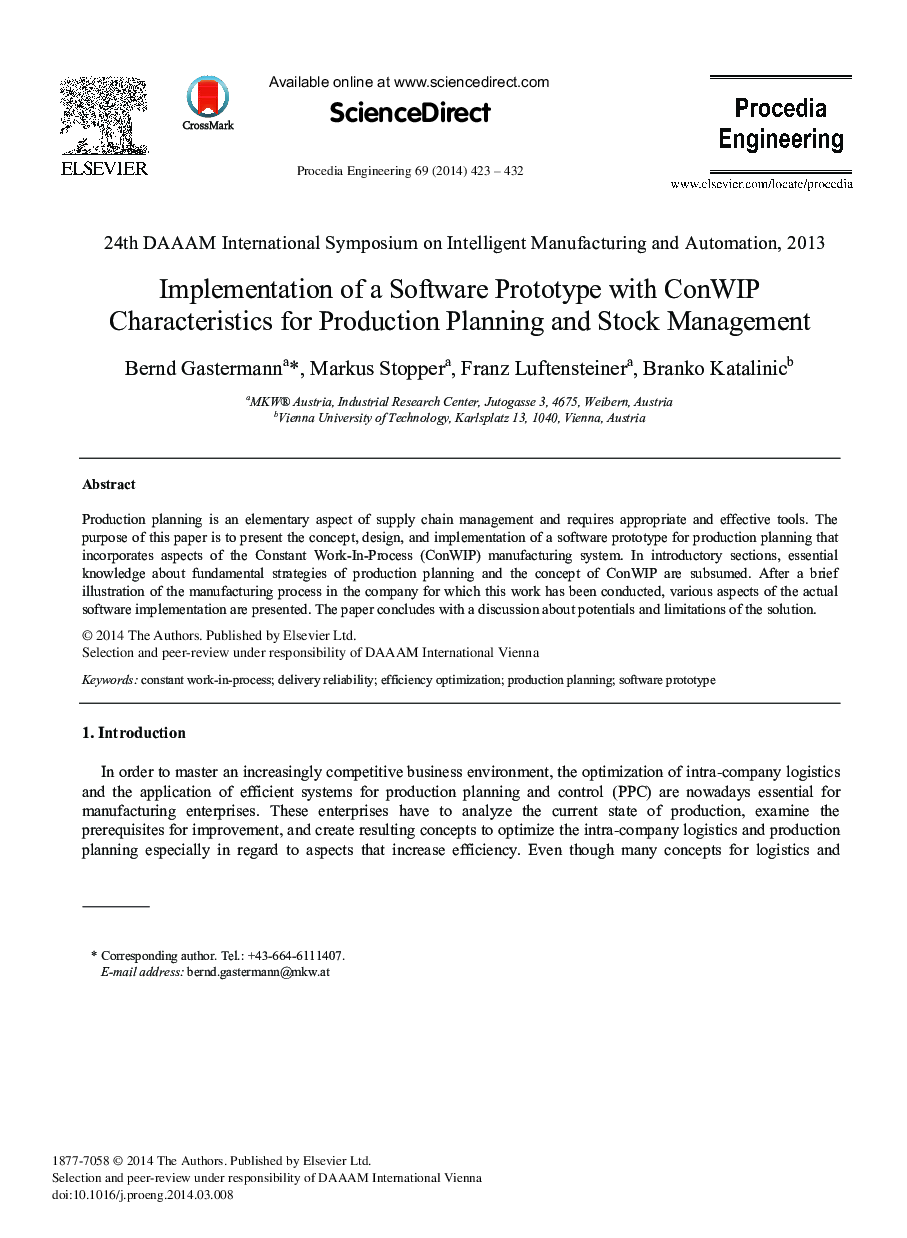 Implementation of a Software Prototype with ConWIP Characteristics for Production Planning and Stock Management
