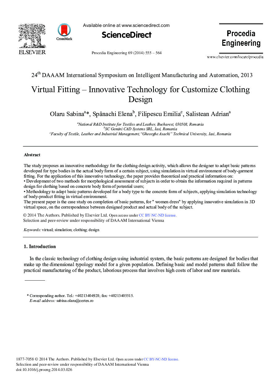 Virtual Fitting – Innovative Technology for Customize Clothing Design 