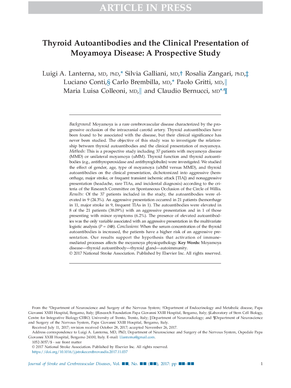 Thyroid Autoantibodies and the Clinical Presentation of Moyamoya Disease: A Prospective Study