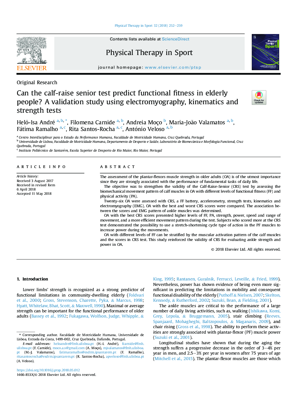 Can the calf-raise senior test predict functional fitness in elderly people? A validation study using electromyography, kinematics and strength tests