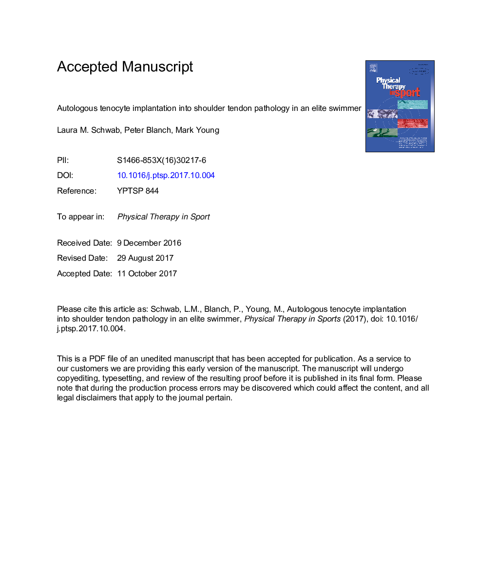 Autologous tenocyte implantation into shoulder tendon pathology in an elite swimmer