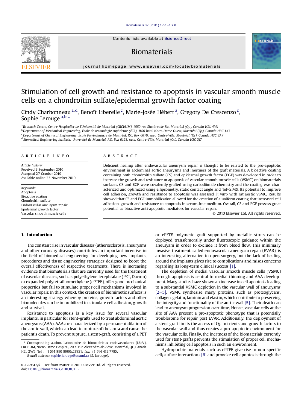 Stimulation of cell growth and resistance to apoptosis in vascular smooth muscle cells on a chondroitin sulfate/epidermal growth factor coating