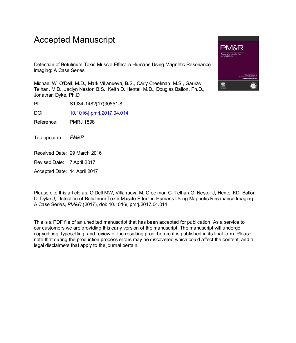 Detection of Botulinum Toxin Muscle Effect in Humans Using Magnetic Resonance Imaging: A Qualitative Case Series