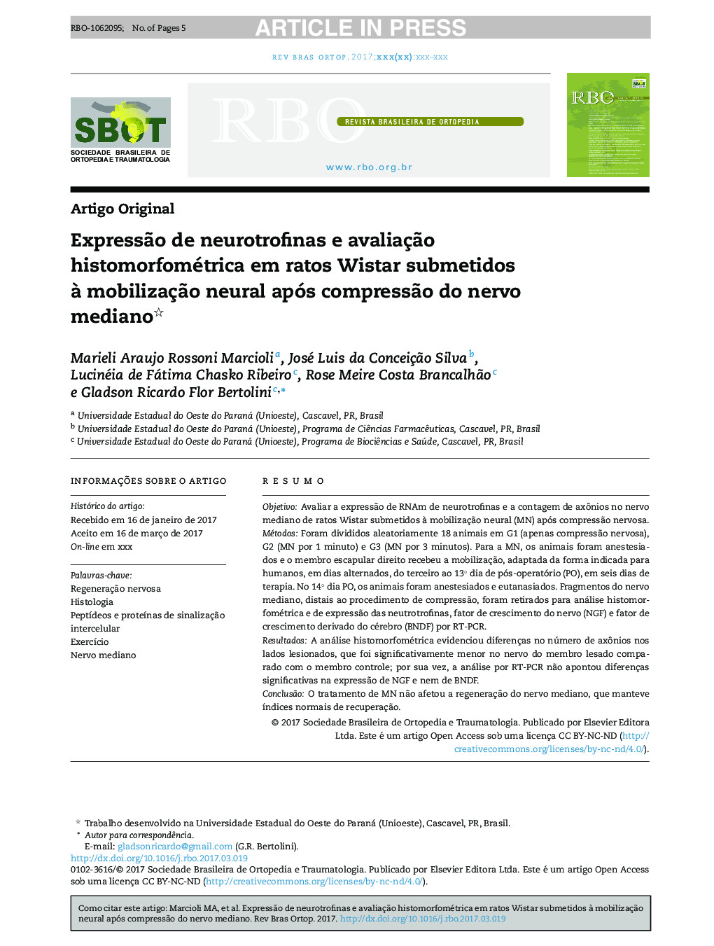 ExpressÃ£o de neurotrofinas e avaliaçÃ£o histomorfométrica em ratos Wistar submetidos Ã  mobilizaçÃ£o neural após compressÃ£o do nervo mediano