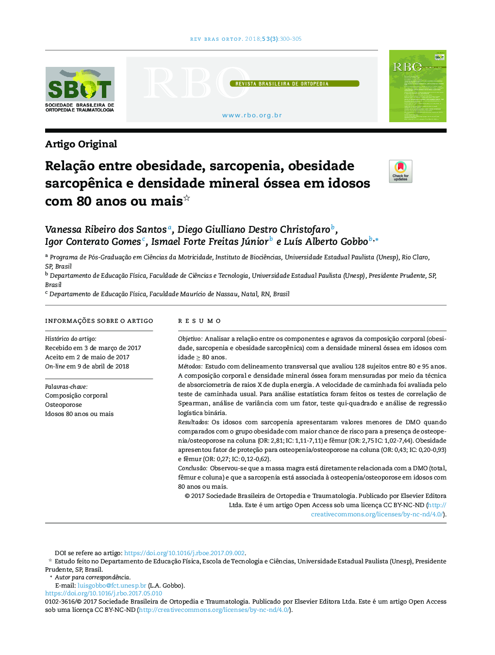 RelaçÃ£o entre obesidade, sarcopenia, obesidade sarcopÃªnica e densidade mineral óssea em idosos com 80 anos ou mais