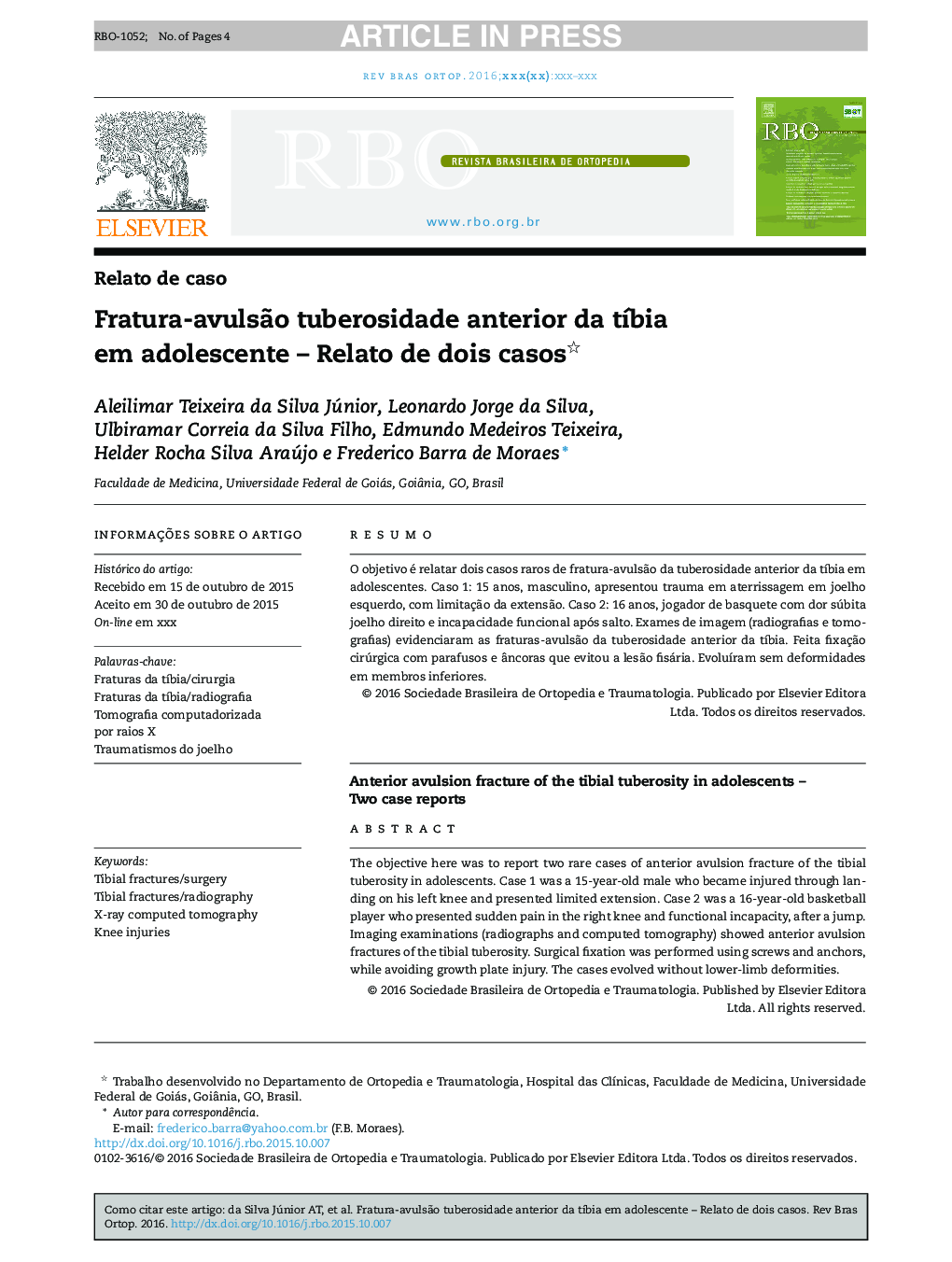 FraturaâavulsÃ£o tuberosidade anterior da tÃ­bia em adolescente - Relato de dois casos