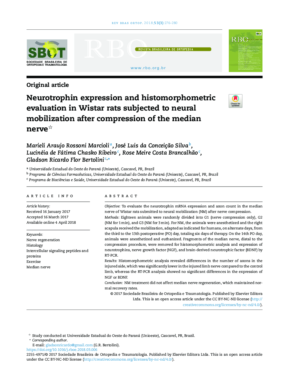 Neurotrophin expression and histomorphometric evaluation in Wistar rats subjected to neural mobilization after compression of the median nerve