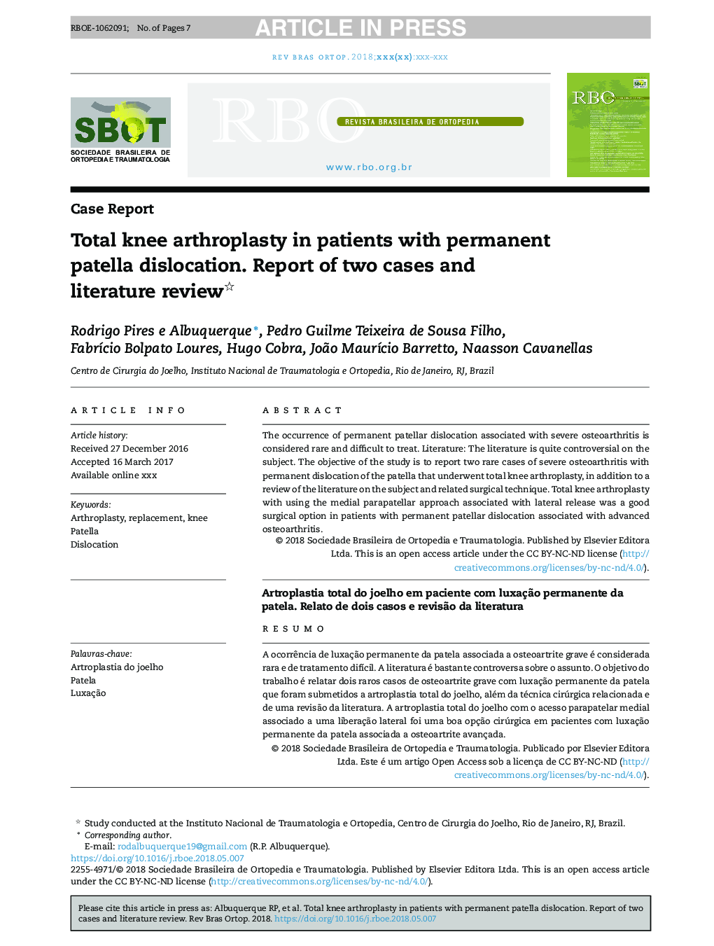 Total knee arthroplasty in patients with permanent patella dislocation. Report of two cases and literature review