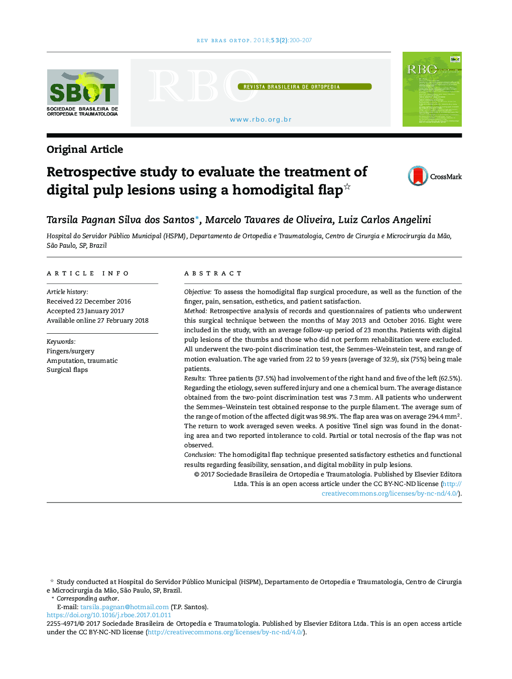 Retrospective study to evaluate the treatment of digital pulp lesions using a homodigital flap