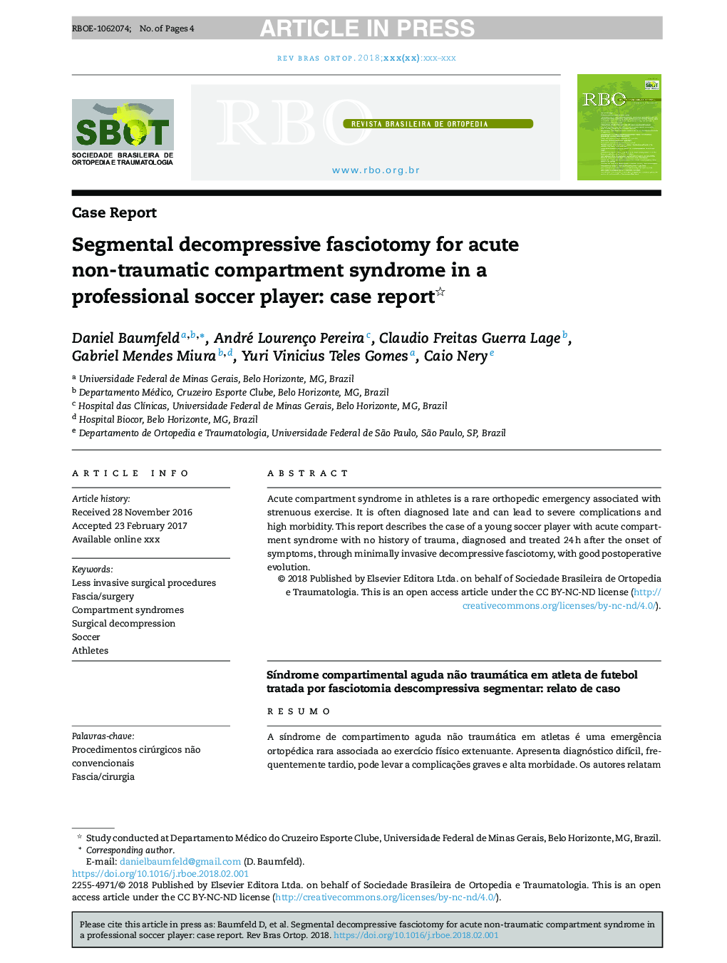 Segmental decompressive fasciotomy for acute non-traumatic compartment syndrome in a professional soccer player: case report