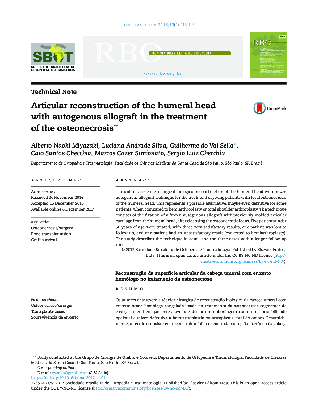 Articular reconstruction of the humeral head with autogenous allograft in the treatment of the osteonecrosis
