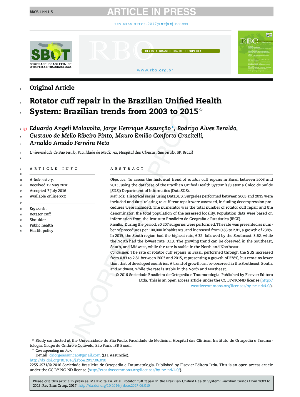 تعمیر کتان روتاتور در سیستم بهداشت یونان برزیل: روند برزیل از سال 2003 تا 2015 