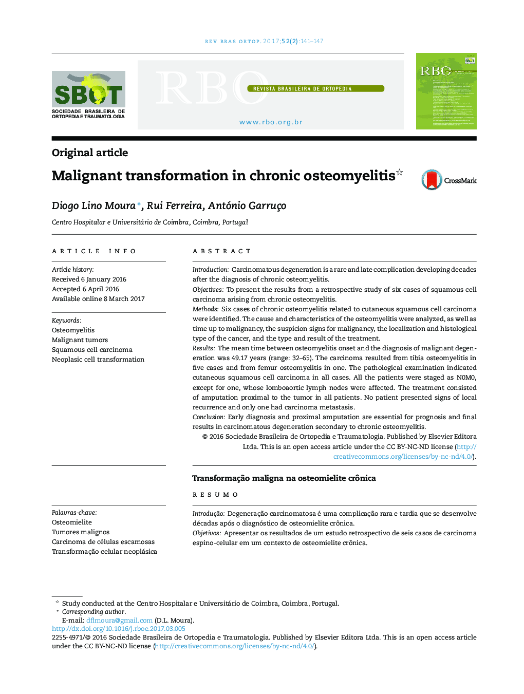 Malignant transformation in chronic osteomyelitis