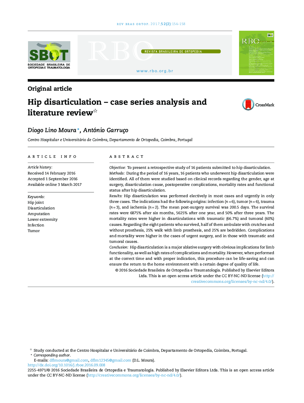 Hip disarticulation - case series analysis and literature review
