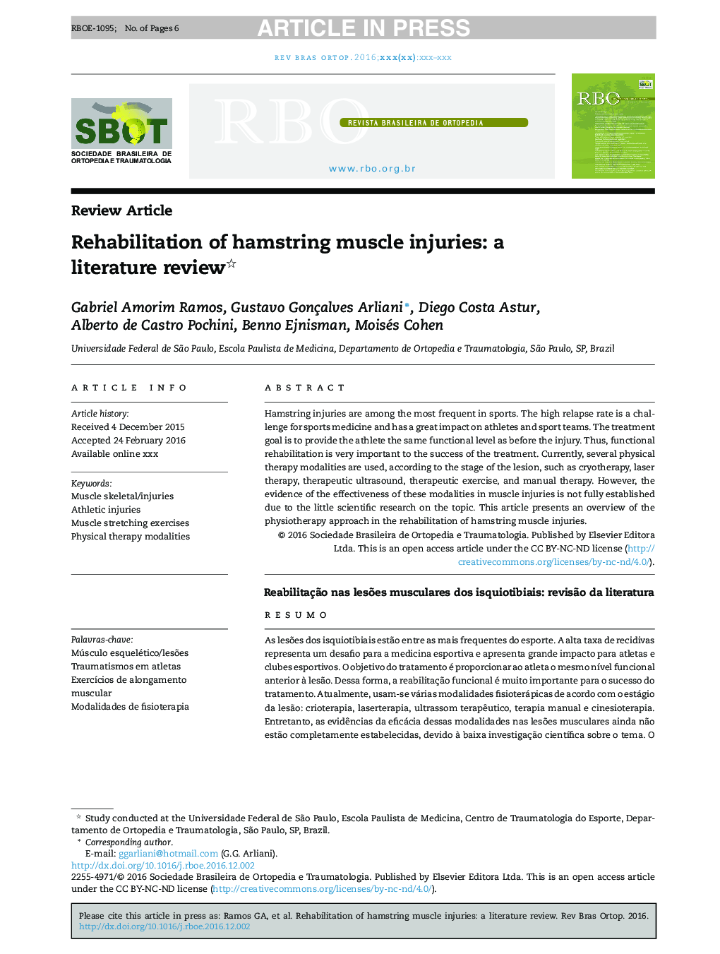 Rehabilitation of hamstring muscle injuries: a literature review