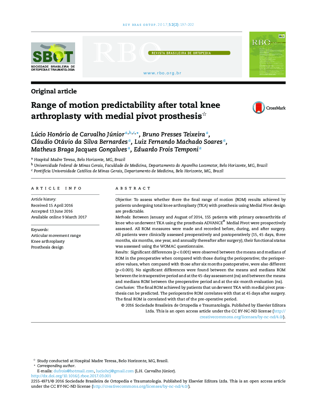 Range of motion predictability after total knee arthroplasty with medial pivot prosthesis