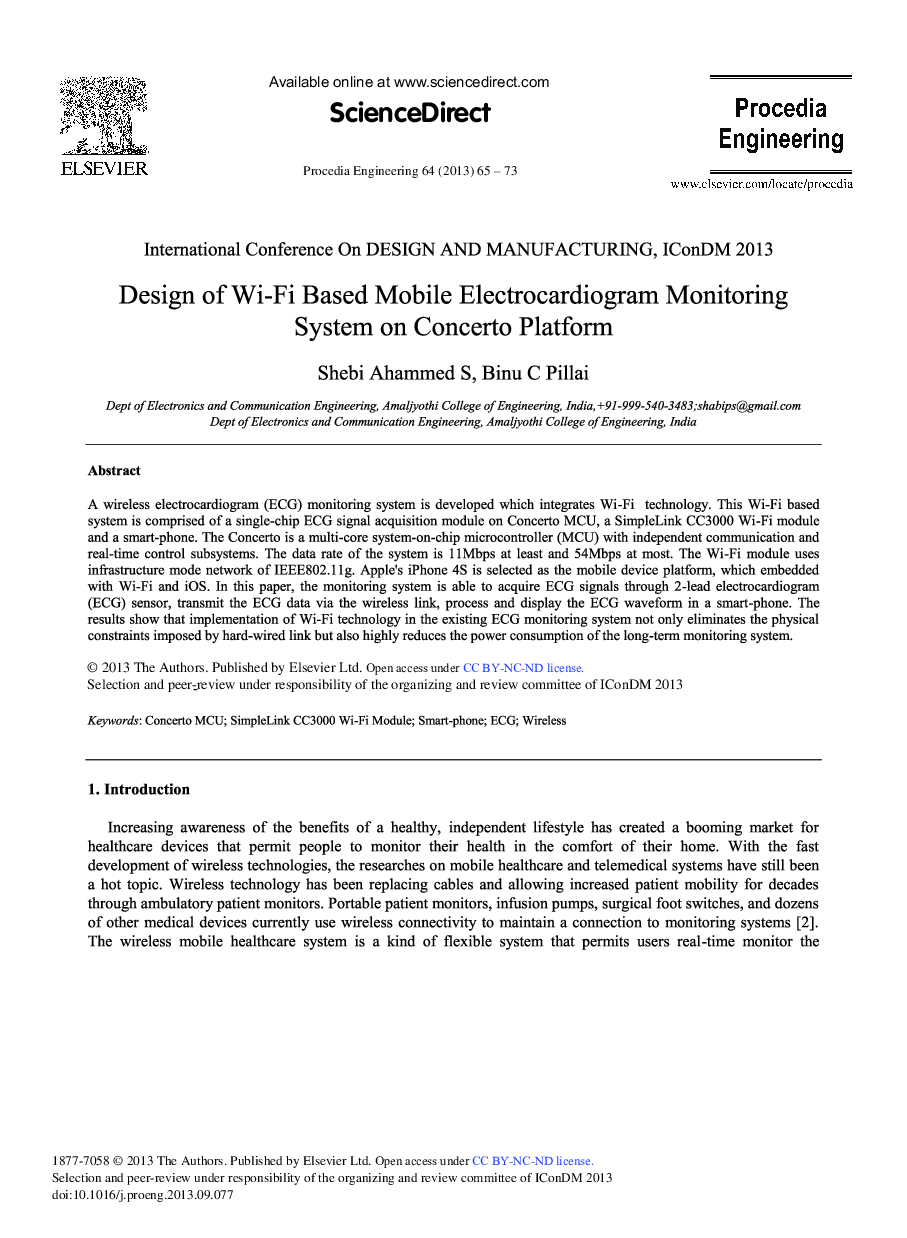 Design of Wi-Fi Based Mobile Electrocardiogram Monitoring System on Concerto Platform 