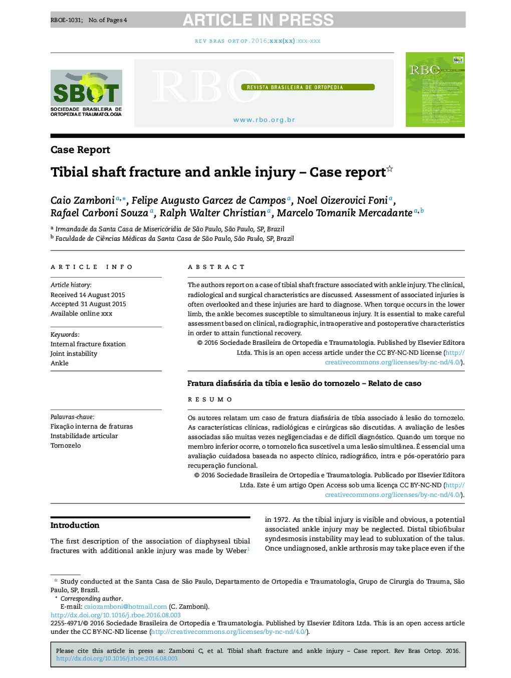 Tibial shaft fracture and ankle injury - Case report