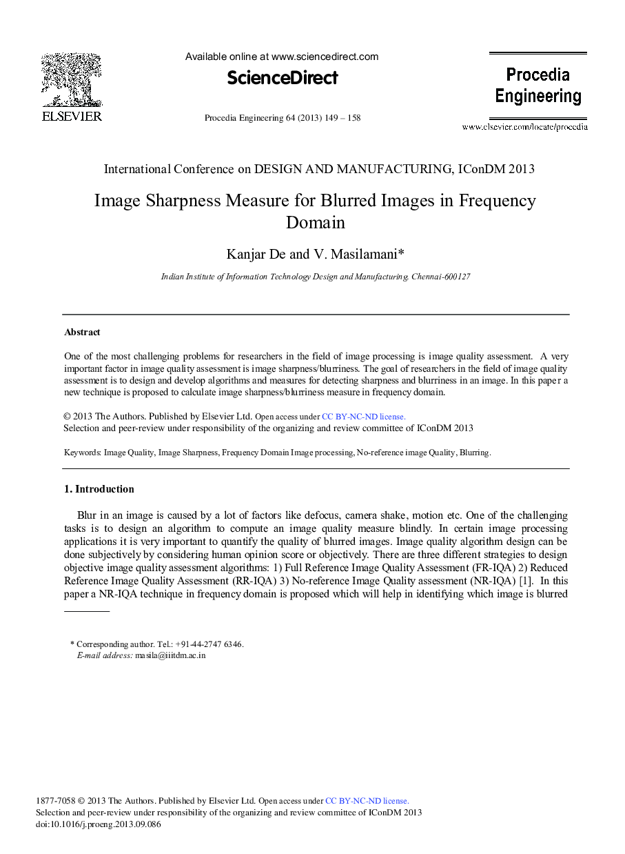 Image Sharpness Measure for Blurred Images in Frequency Domain 