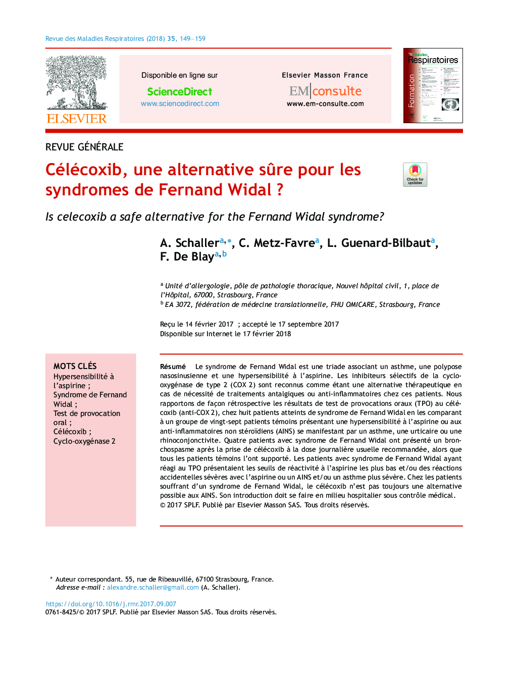 Célécoxib, une alternative sÃ»re pour les syndromes de Fernand WidalÂ ?