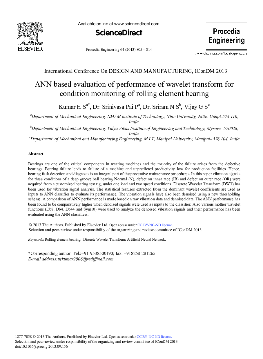 ANN based Evaluation of Performance of Wavelet Transform for Condition Monitoring of Rolling Element Bearing 