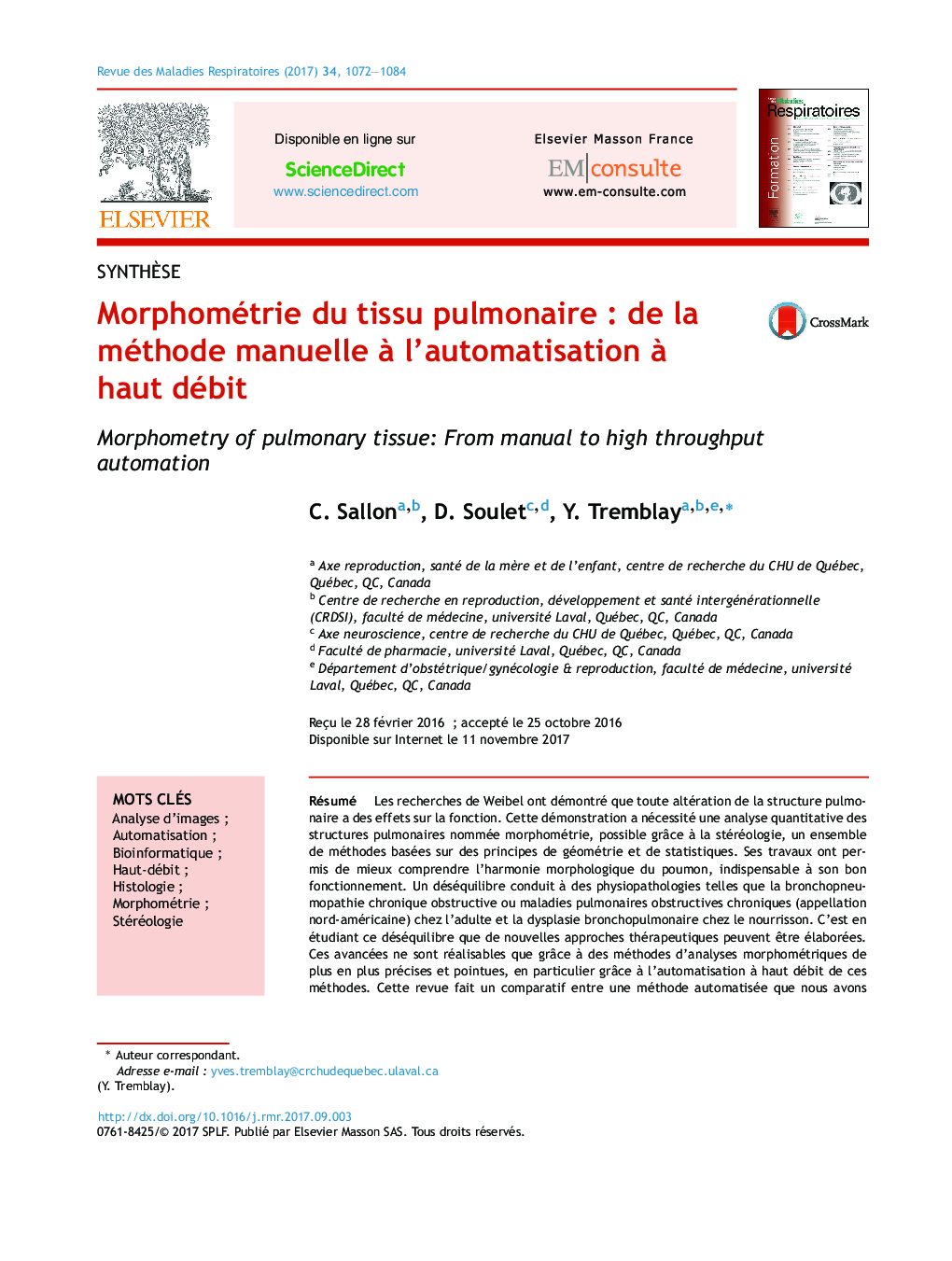 Morphométrie du tissu pulmonaireÂ : de la méthode manuelle Ã  l'automatisation Ã  haut débit