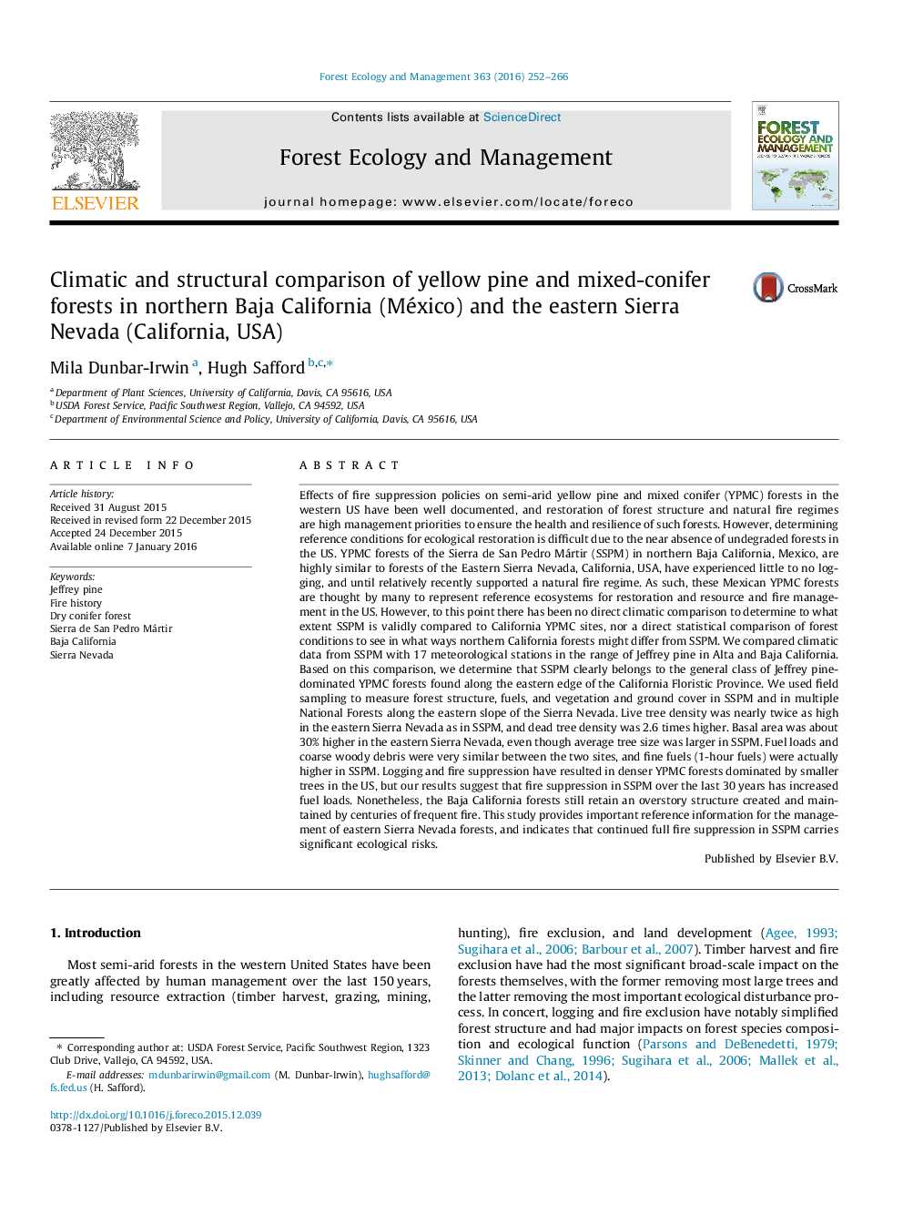 Climatic and structural comparison of yellow pine and mixed-conifer forests in northern Baja California (México) and the eastern Sierra Nevada (California, USA)