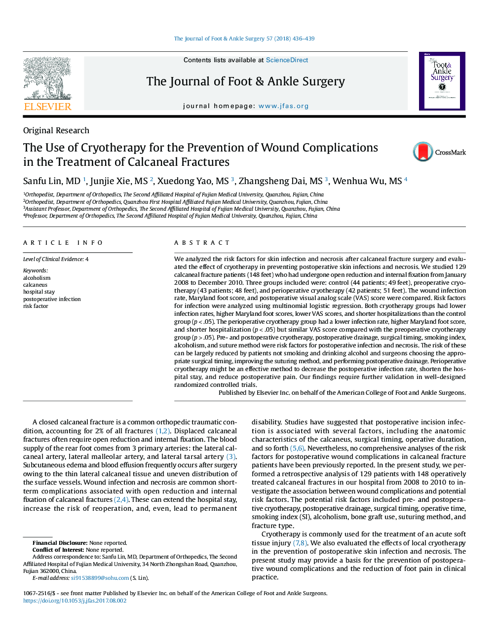 The Use of Cryotherapy for the Prevention of Wound Complications in the Treatment of Calcaneal Fractures