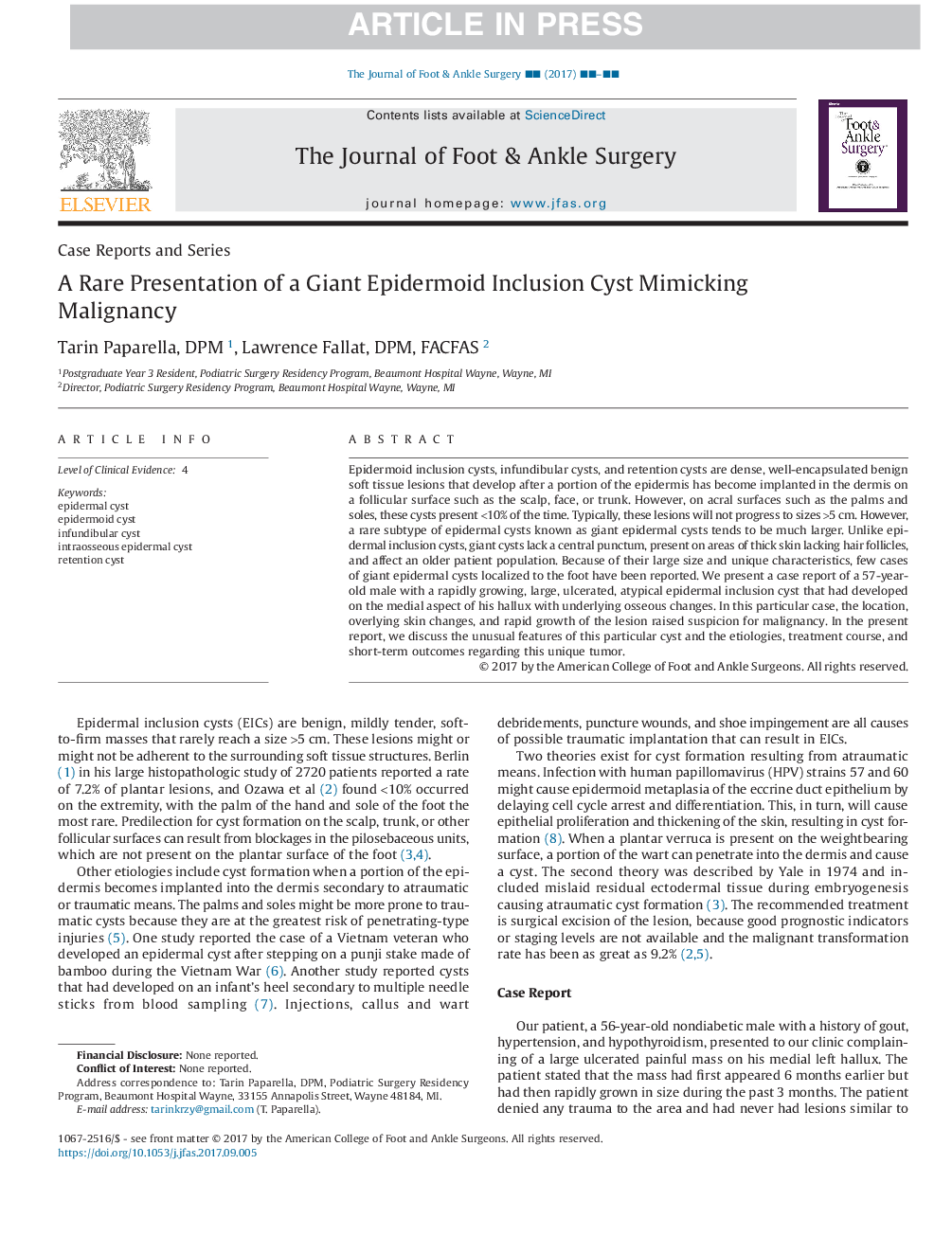 A Rare Presentation of a Giant Epidermoid Inclusion Cyst Mimicking Malignancy