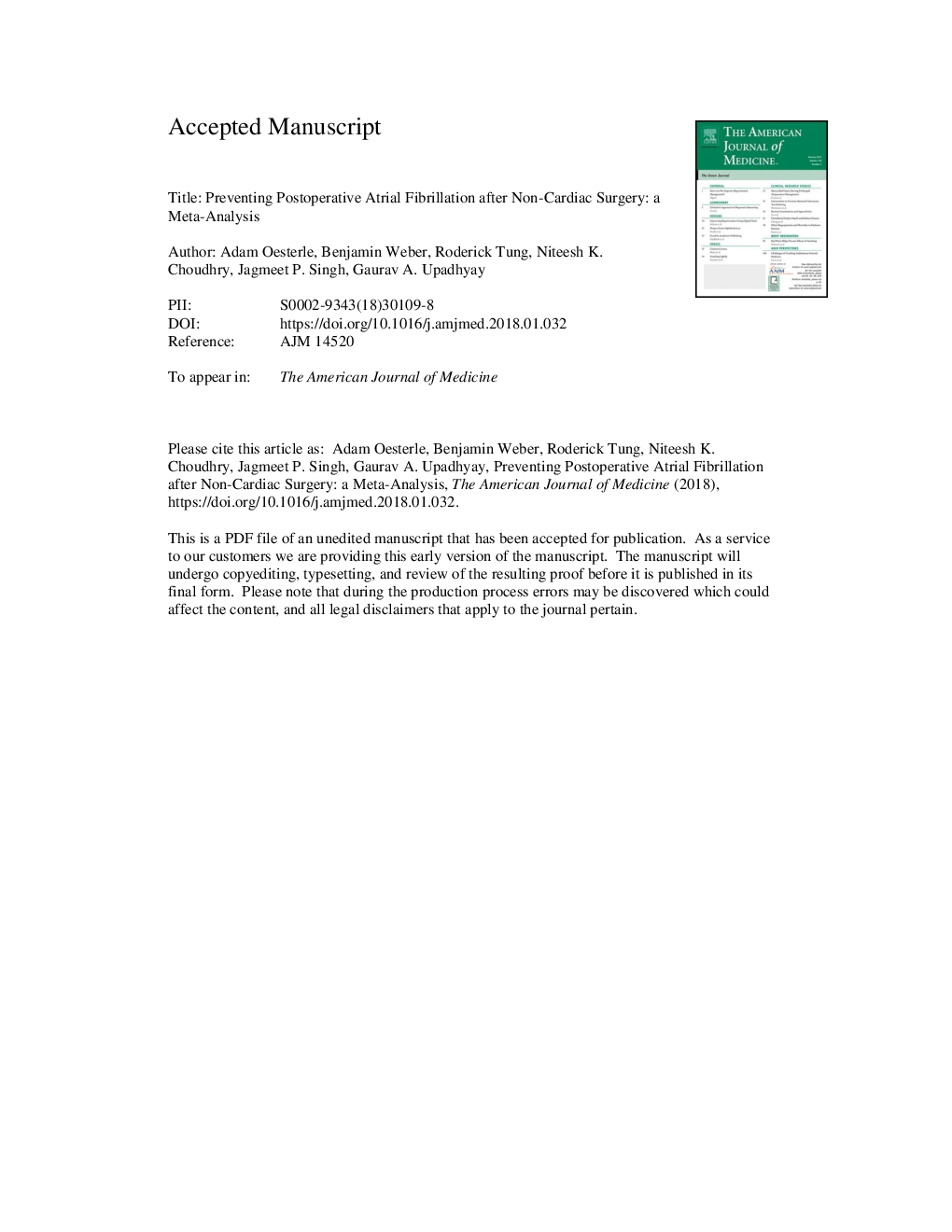 Preventing Postoperative Atrial Fibrillation After Noncardiac Surgery: A Meta-analysis