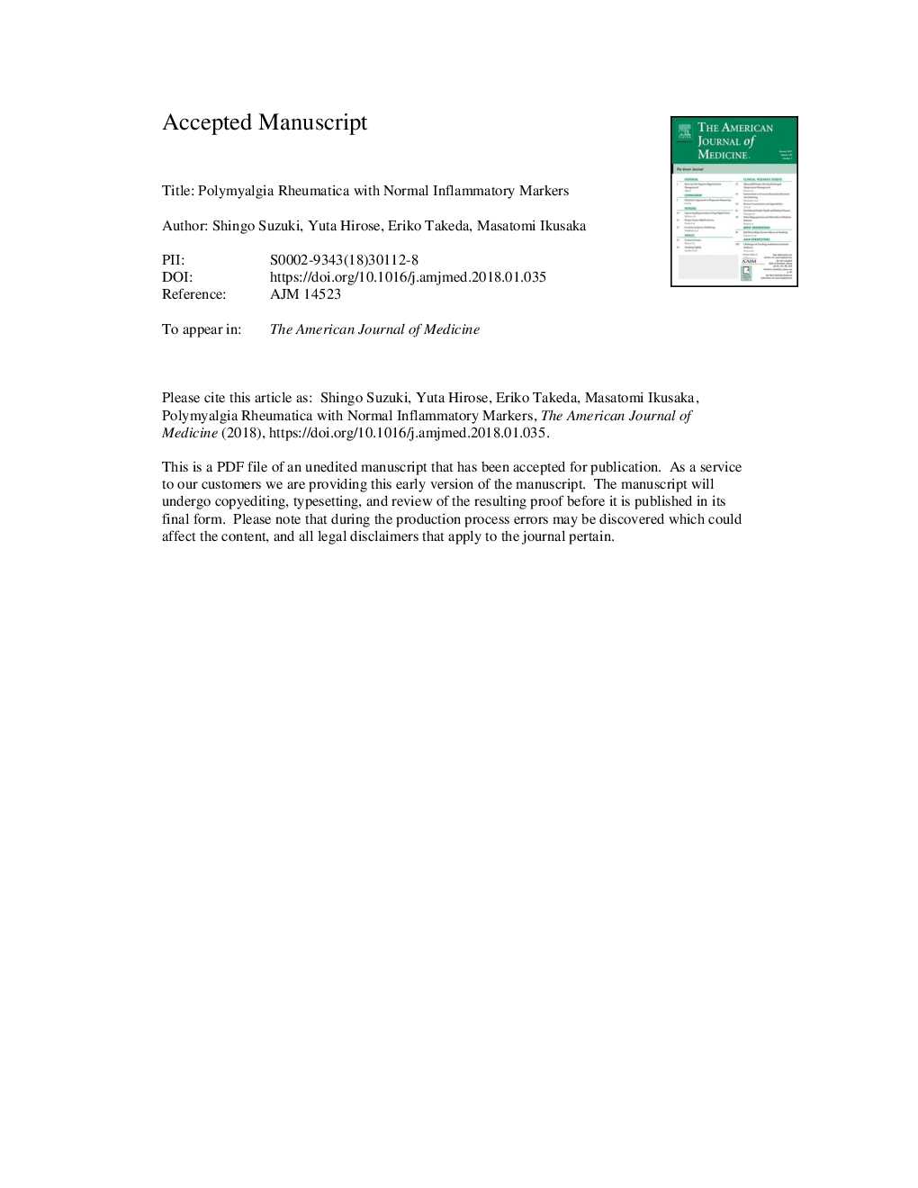 Polymyalgia Rheumatica with Normal Inflammatory Markers