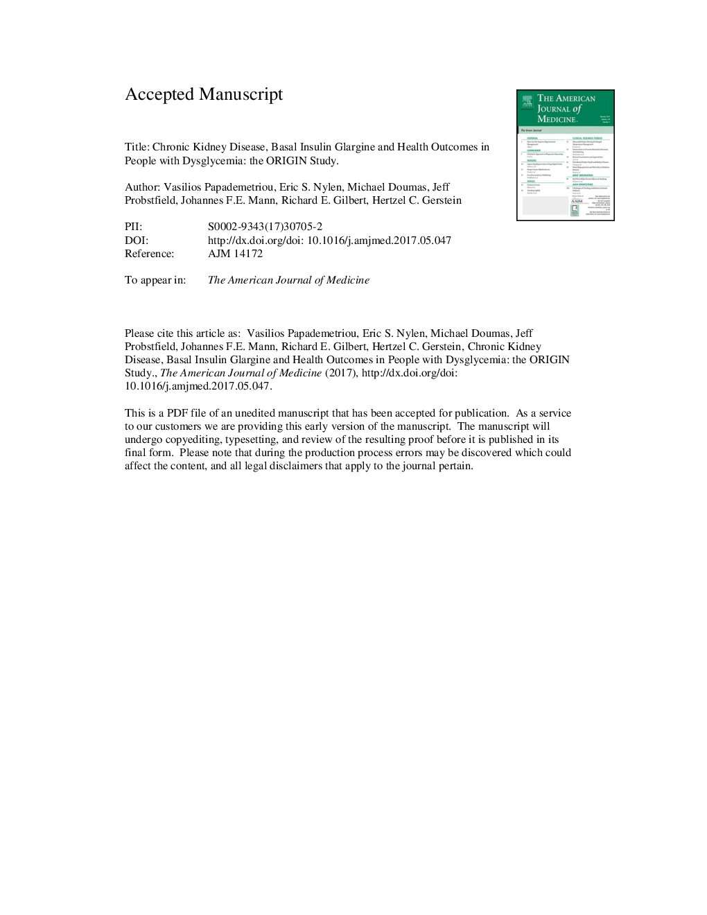 Chronic Kidney Disease, Basal Insulin Glargine, and Health Outcomes in People with Dysglycemia: The ORIGIN Study