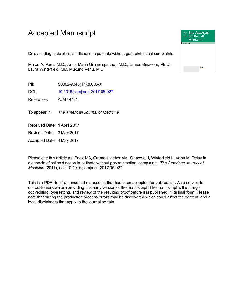 Delay in Diagnosis of Celiac Disease in Patients Without Gastrointestinal Complaints