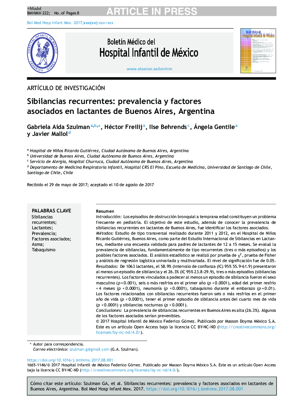 خستگی مکرر: شیوع و عوامل مرتبط با آن در نوزادان بوینس آیرس، آرژانتین 