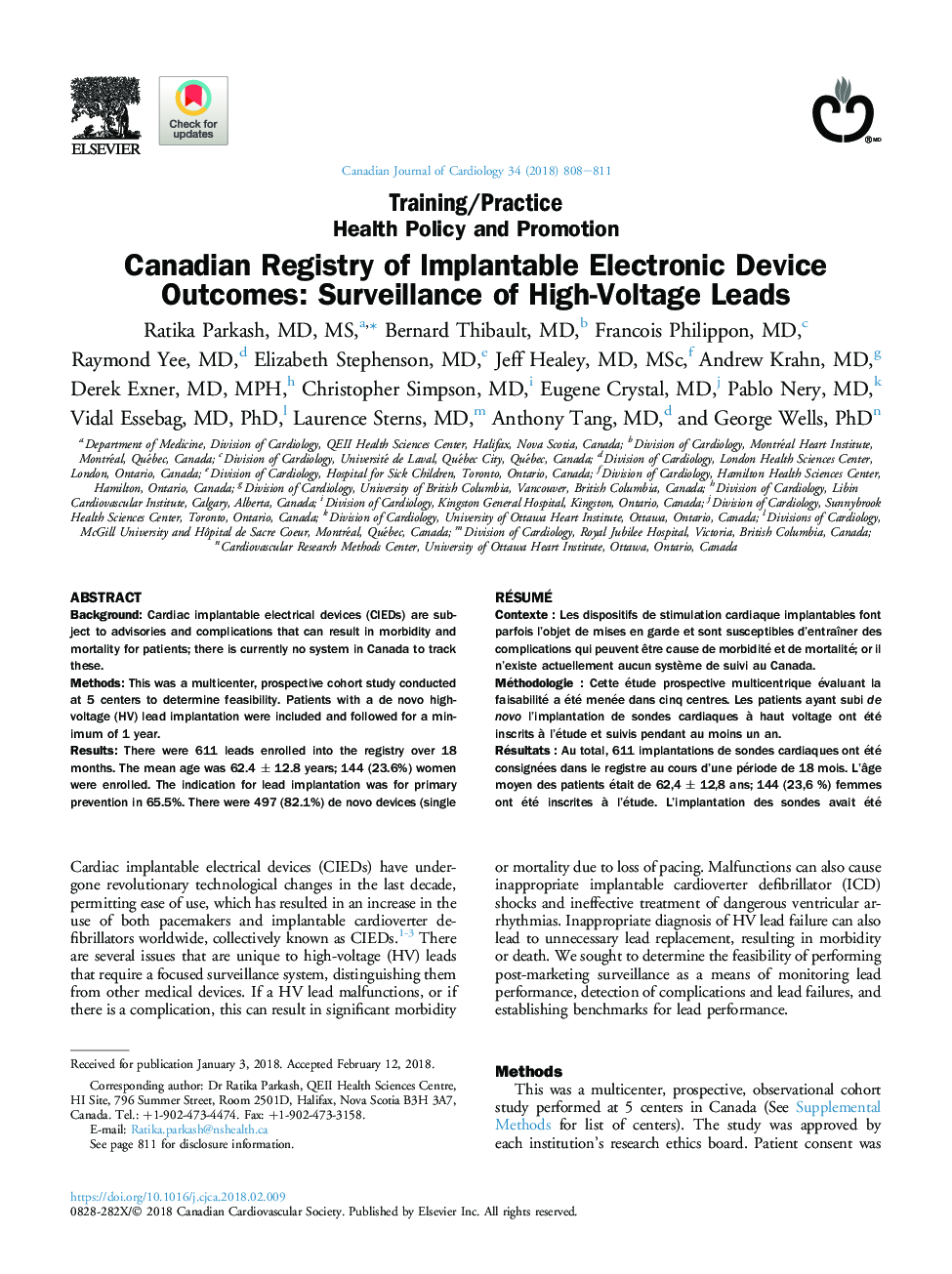 رجیستر کانادا از نتایج دستگاه های الکترونیکی قابل اجرا: نظارت بر ولتاژ بالا 