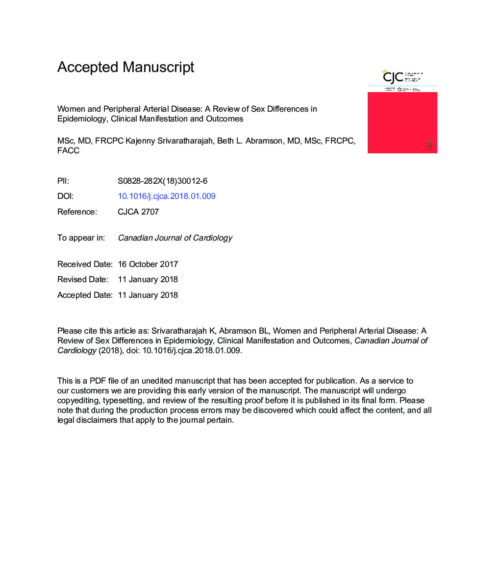زنان و بیماری های شریانی محیطی: بررسی اختلافات جنسی در اپیدمیولوژی، تظاهرات بالینی و نتایج 