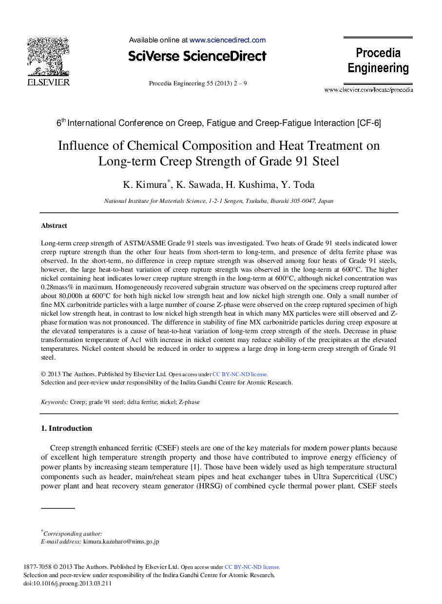 Influence of Chemical Composition and Heat Treatment on Long-term Creep Strength of Grade 91 Steel 