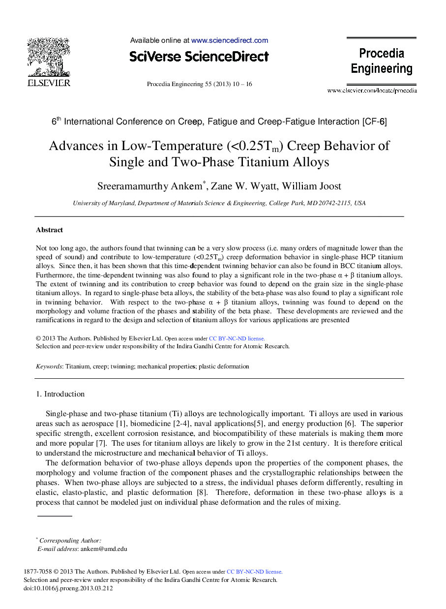 Advances in Low-Temperature (<0.25Tm) Creep Behavior of Single and Two-Phase Titanium Alloys 