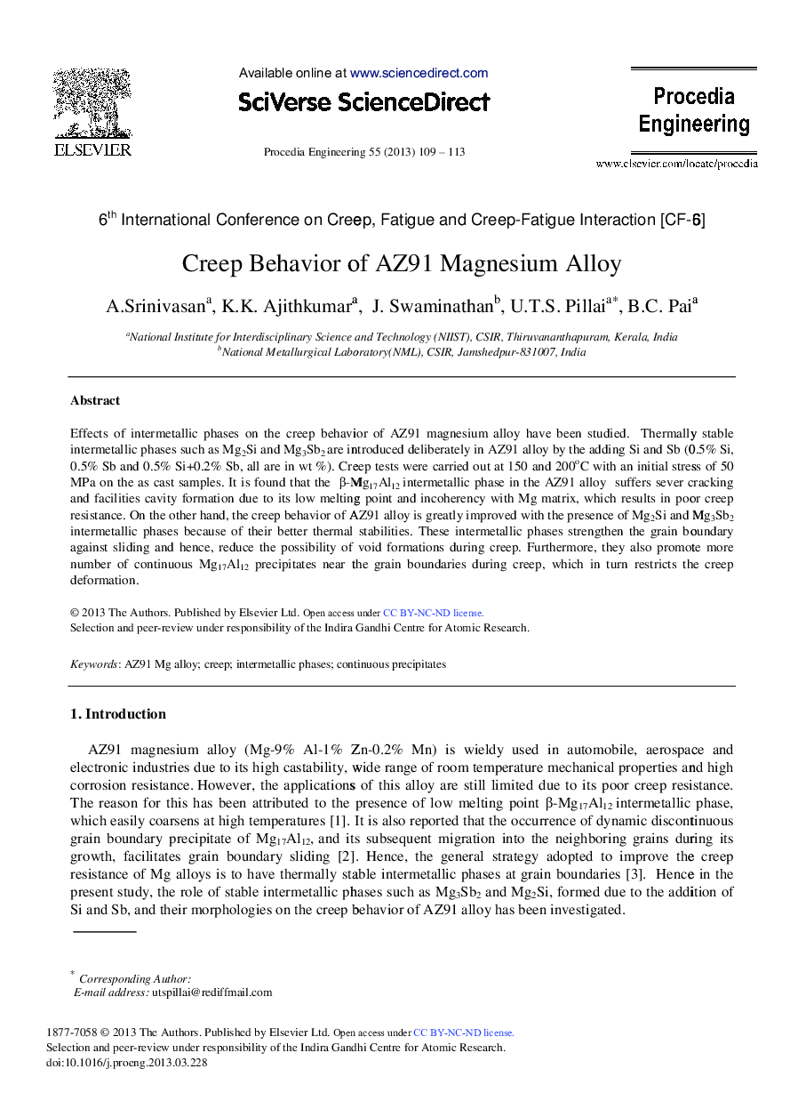 Creep Behavior of AZ91 Magnesium Alloy 