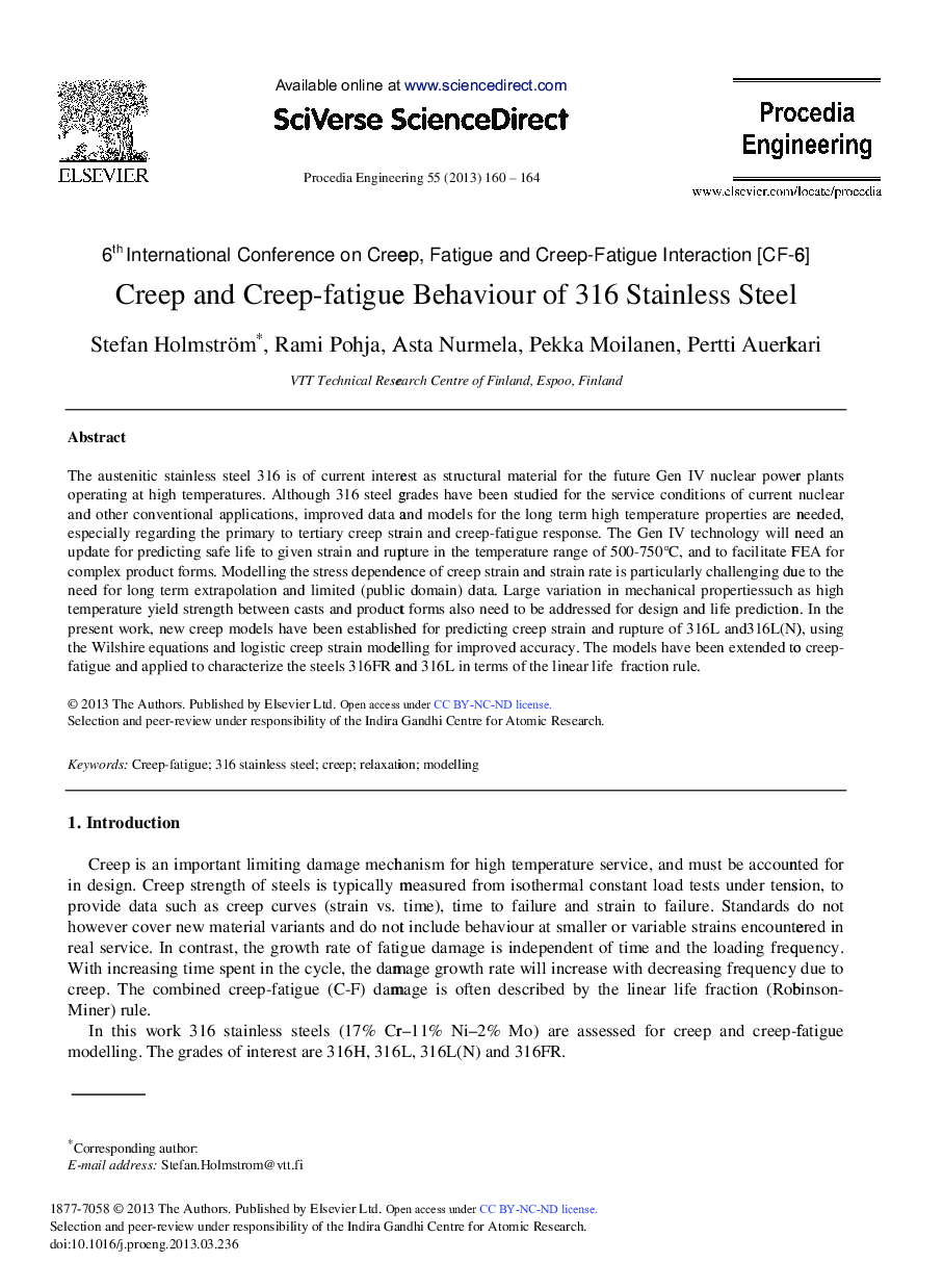 Creep and Creep-fatigue Behaviour of 316 Stainless Steel 