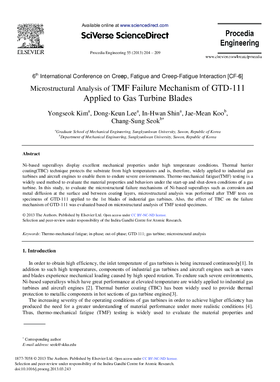 Microstructural Analysis of TMF Failure Mechanism of GTD-111 Applied to Gas Turbine Blades 