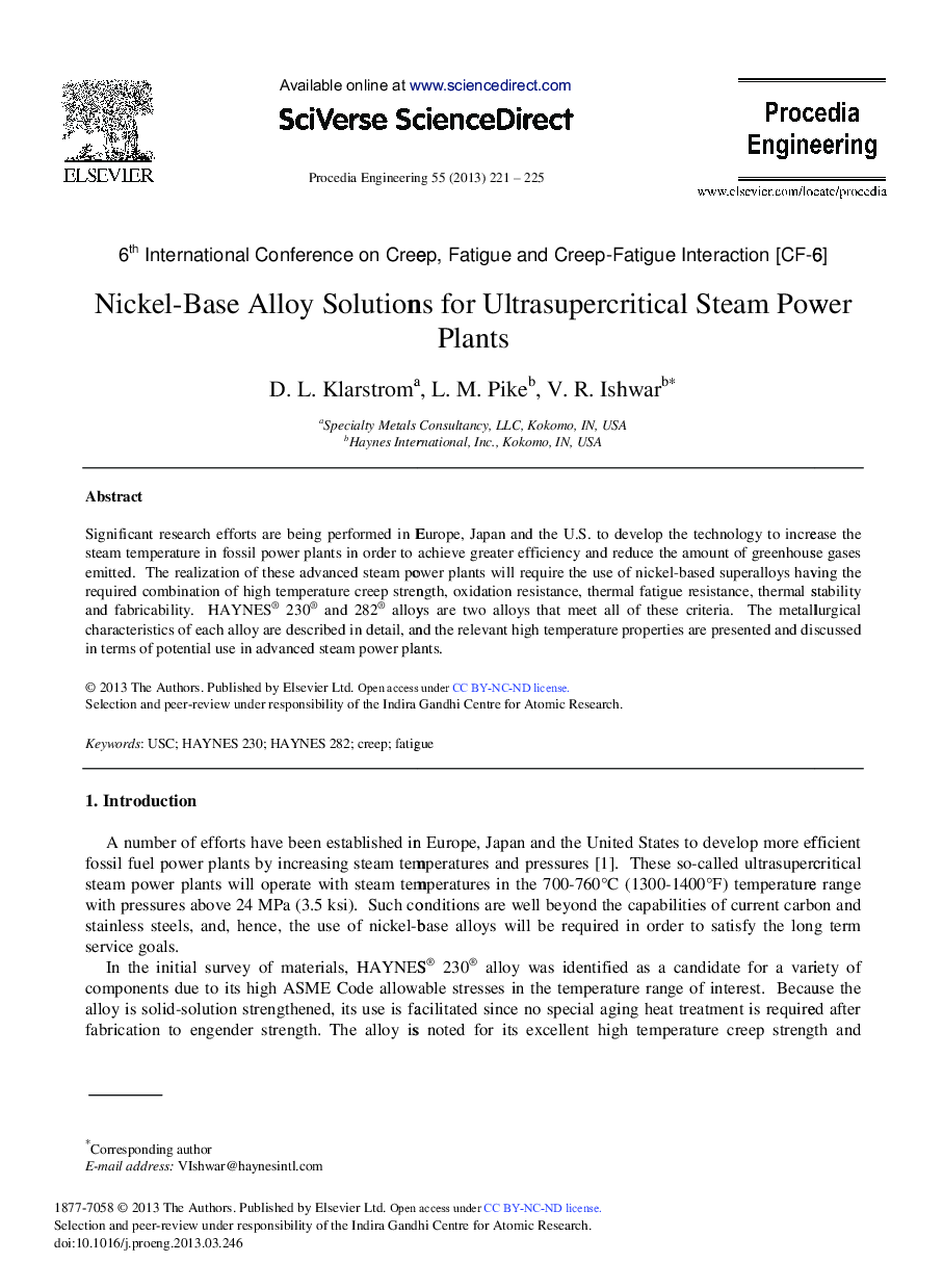 Nickel-Base Alloy Solutions for Ultrasupercritical Steam Power Plants 