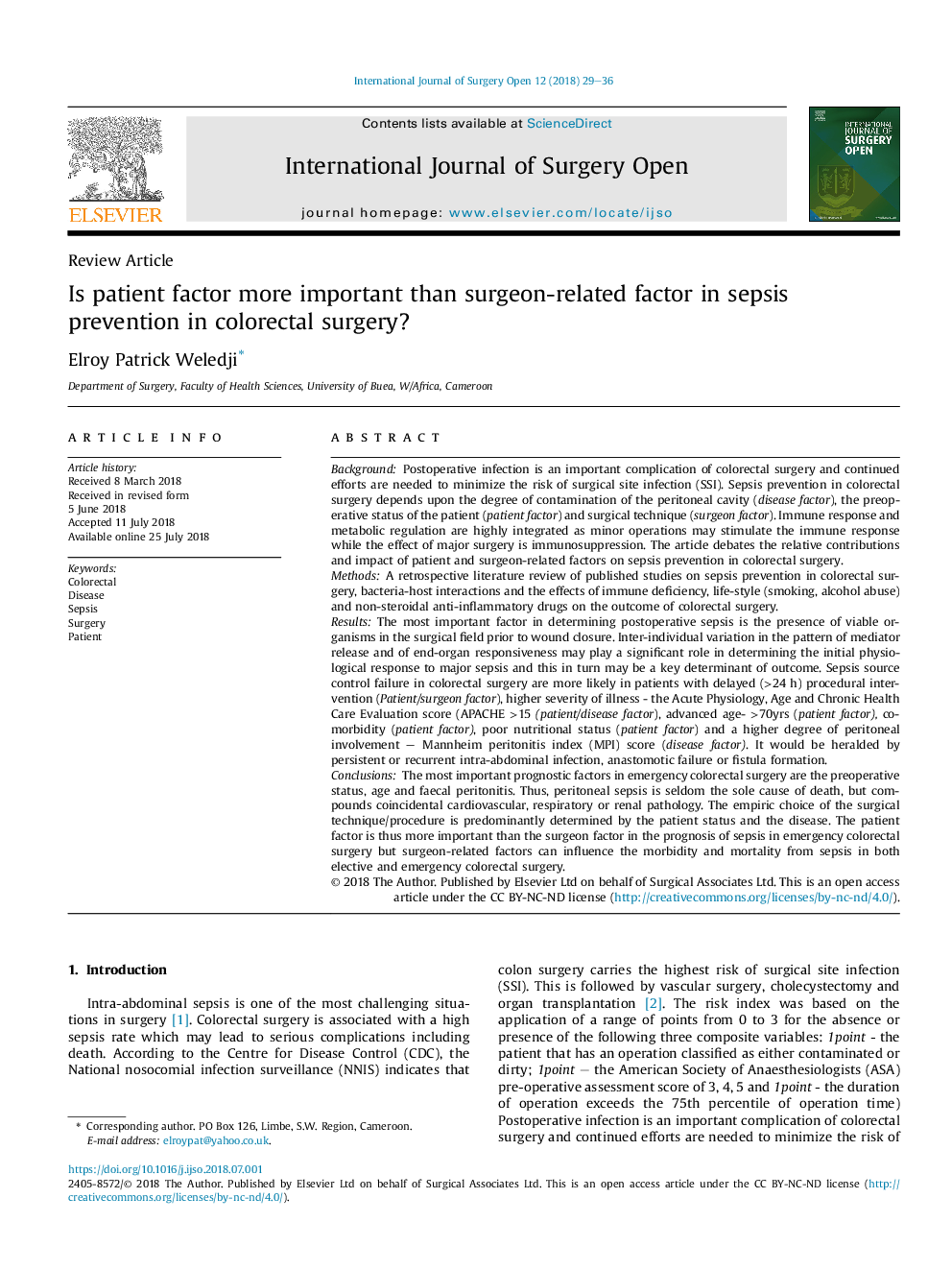 Is patient factor more important than surgeon-related factor in sepsis preventionÂ in colorectal surgery?