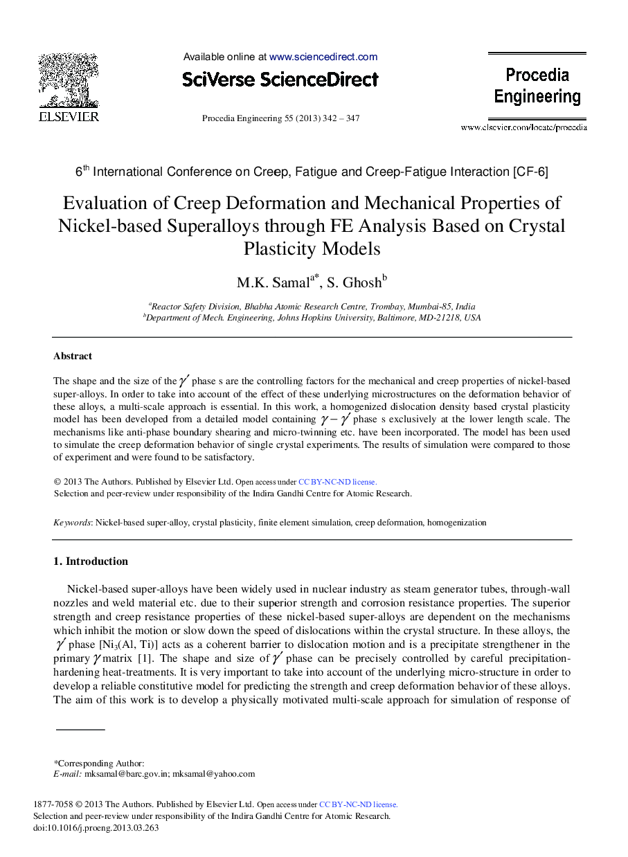 Evaluation of Creep Deformation and Mechanical Properties of Nickel-based Superalloys through FE Analysis Based on Crystal Plasticity Models 