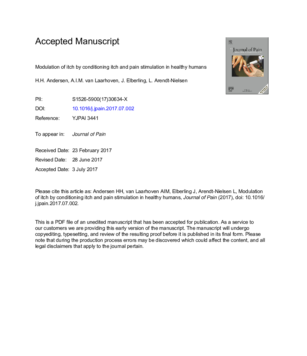 Modulation of Itch by Conditioning Itch and Pain Stimulation in Healthy Humans