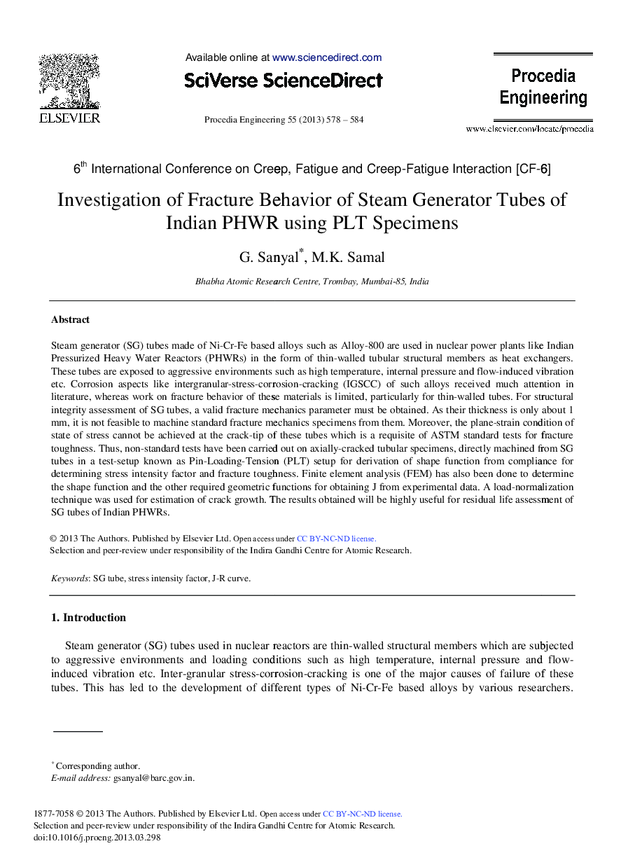 Investigation of Fracture Behavior of Steam Generator Tubes of Indian PHWR using PLT Specimens 