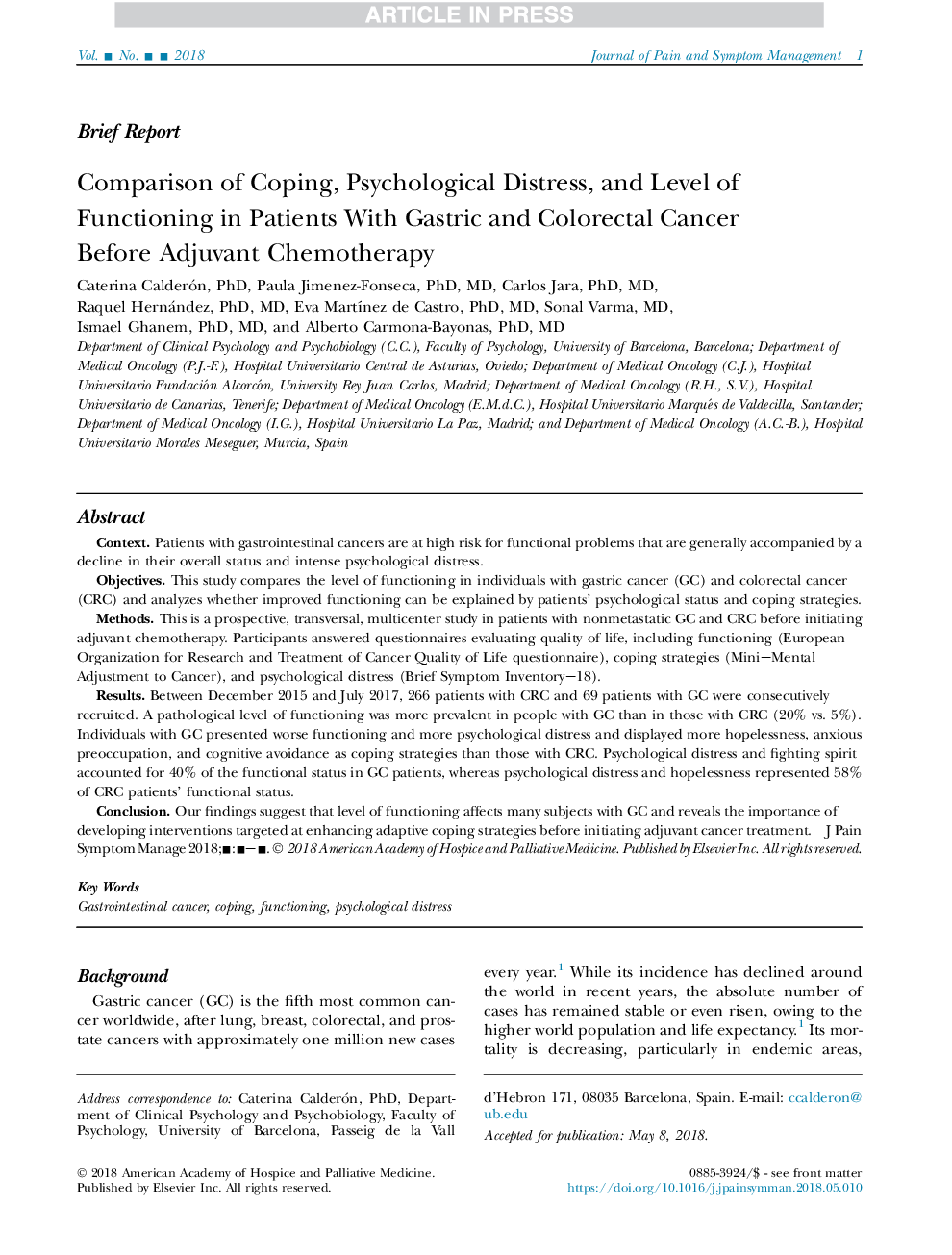 مقایسه مقابله، اضطراب روانشناختی و سطح کارکرد در بیماران مبتلا به سرطان معده و کولورکتال قبل از شیمی درمانی جایگزین 