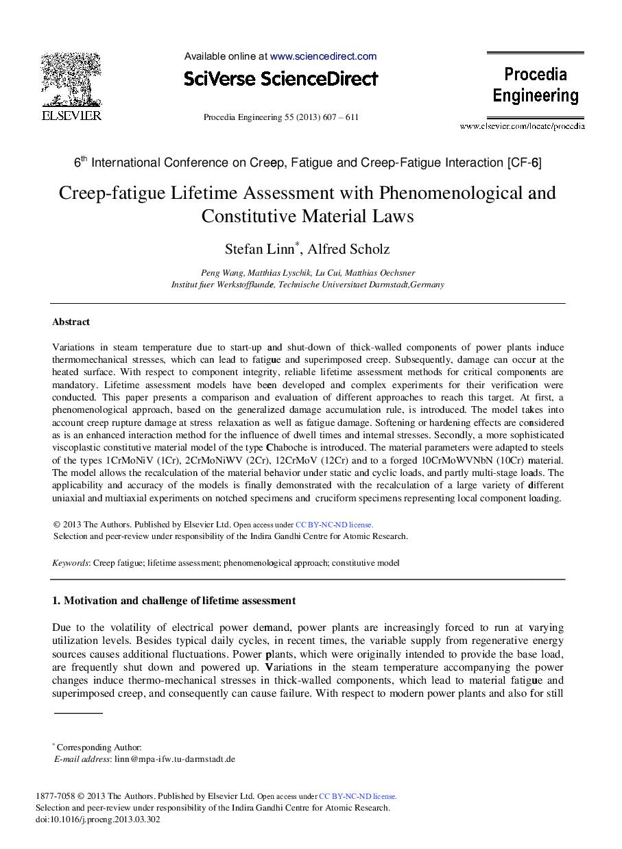 Creep-Fatigue Lifetime Assessment with Phenomenological and Constitutive Material Laws 