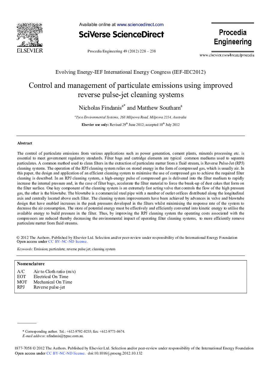 Control and Management of Particulate Emissions using Improved Reverse Pulse-Jet Cleaning Systems 