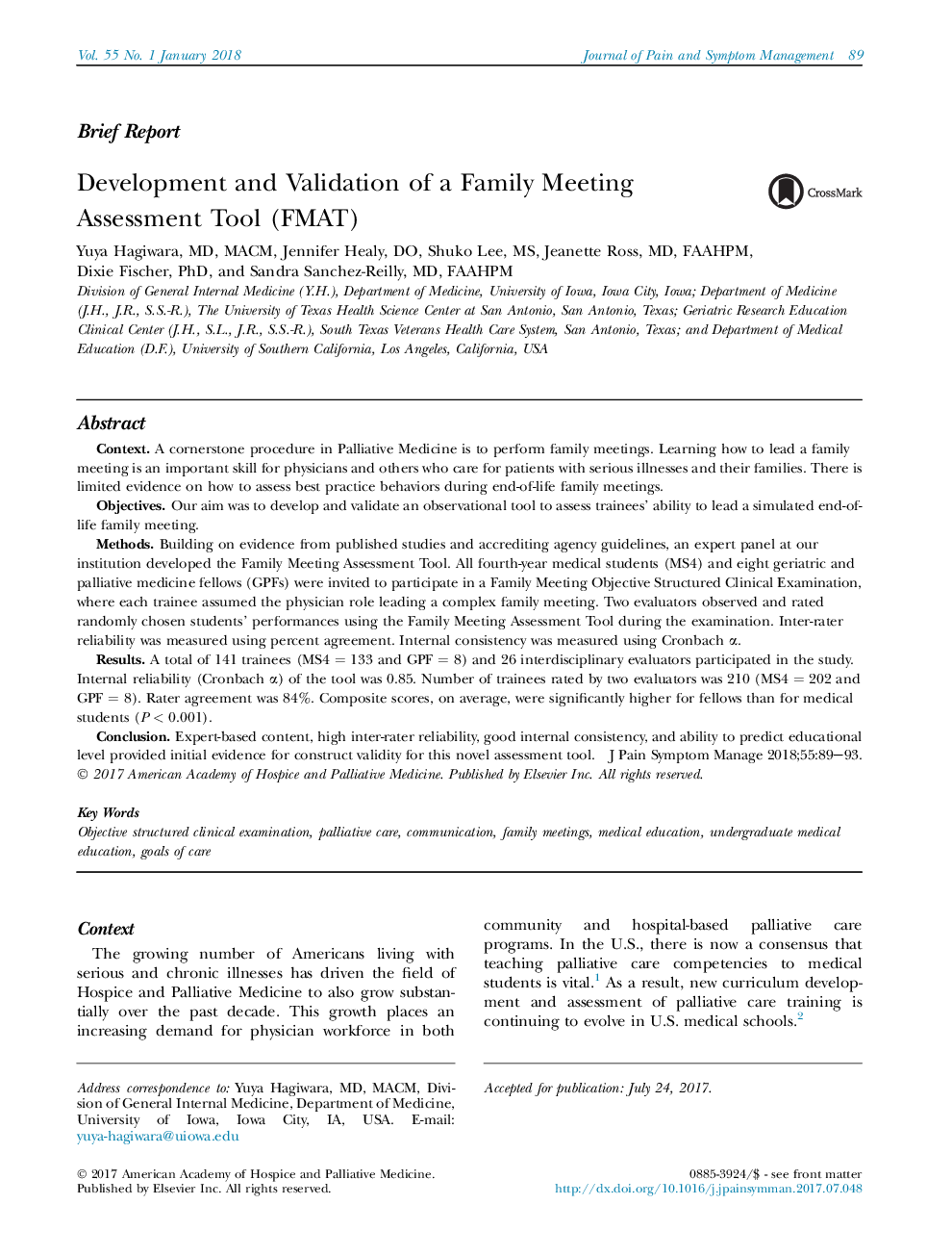 Development and Validation of a Family Meeting Assessment Tool (FMAT)